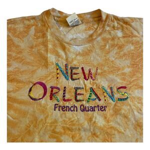 New Orleans French Quarter Orange Tie Dye Embroidered Shirt Size Large Souvenir